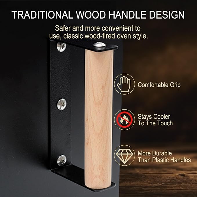 25x20 Inch Pizza Oven Door, Heavy Duty Metal Brick Oven Door | with Large Quartz Viewing Window & Wooden Handles, for DIY Brick Ovens & Outdoor Wood-Fired Cooking