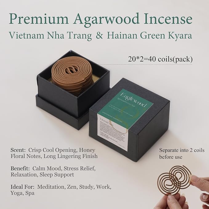 Brass Incense Burner Set with Agarwood Coils, Vintage Bakhoor Resin Burner | Japanese Style Incense Holder; Ideal for Zen & Meditation; Unique Home & Office Decor. Versatile Burner for Most Incense
