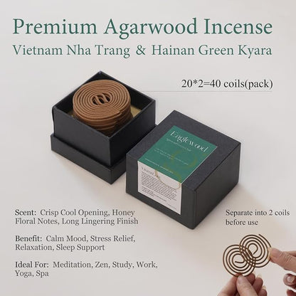 Brass Incense Burner Set with Agarwood Coils, Vintage Bakhoor Resin Burner | Japanese Style Incense Holder; Ideal for Zen & Meditation; Unique Home & Office Decor. Versatile Burner for Most Incense