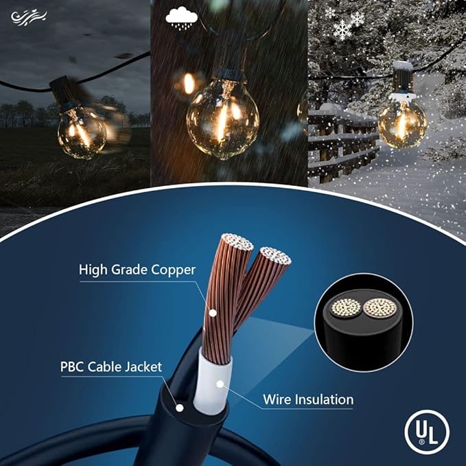 100ft Outdoor String Lights Waterproof Patio Lights,Shatterproof Led Outside Globes UL Listed Exterior, Indoor Lighting Backyard Bistro Party