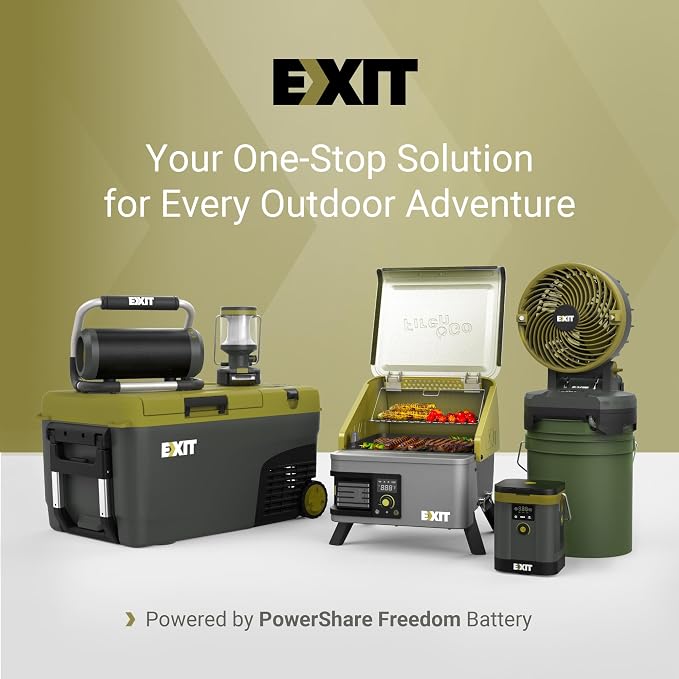 EXIT 20V Outdoor mini refrigerator EX100, battery powered electric cooler -4°F to 68°F, 12/24V DC 100~240 Volt AC for Outside Camping, Tailgating, Includes two Replaceable 4.0 Ah Batteries | Portable Electric Cooler 12V/24V & 100-240V, Battery Powered ...