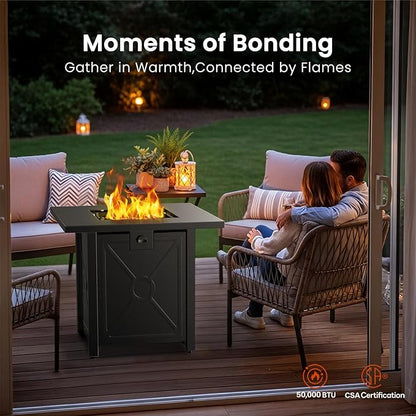R.W.FLAME 28'' Propane Fire Pit Table, 40,000 BTU, Portable, with Lava Racks, Lid, Rain Cover, Smokeless for Outside Paito/Garden/Backyard