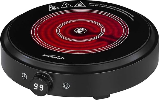Brentwood Select 1500w 10-Inch Countertop Infrared Single Burner with Digital Touch Buttons, Knob, 9 Heat Settings, 99 Minute Timer, Black