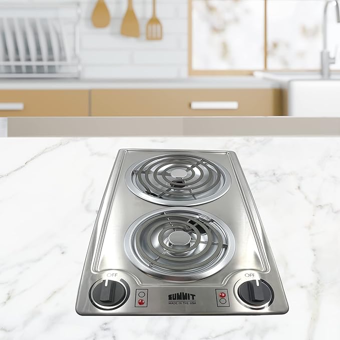 Summit 12" 2 Burner Electric Cooktop 115 Volt Coil Electric Cooktop, ADA compliant, Stainless Steel- CCE213SS