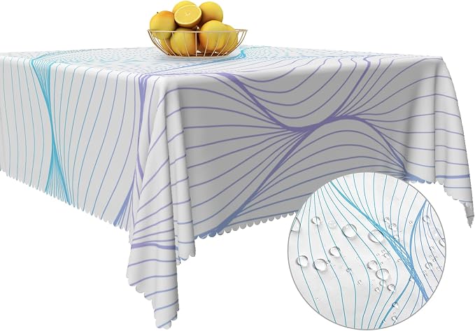 Blue Violet Striped Square Tablecloth Abstract Modern Wave Stripes Washable Wrinkle Free Spill Proof Decorative Square Table Cover for Dining Table Farmhouse Kitchen Restaurant 60x60 Inch
