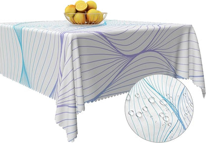 Blue Violet Striped Square Tablecloth Abstract Modern Wave Stripes Washable Wrinkle Free Spill Proof Decorative Square Table Cover for Dining Table Farmhouse Kitchen Restaurant 60x60 Inch