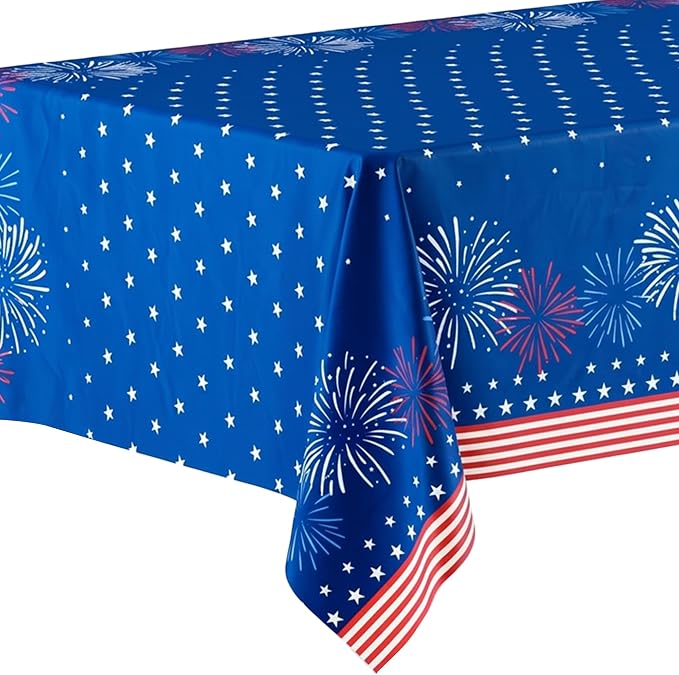 Exquisite 66% Thicker 4th of July Tablecloth 12 Pack - Patriotic Red White and Blue Plastic Tablecloth Rectangle 54x108 Inch - American Flag Disposable Table Cover - Memorial Day Independence Day