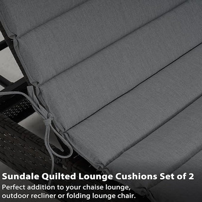 Sundale Outdoor Olefin Quilted Lounge Cushion Set of 4, Patio Foldable Chaise Lounger Cushion, Water-Resistant Lounge Chair Pad with Straps Medium Gray, 80 x 26 inches