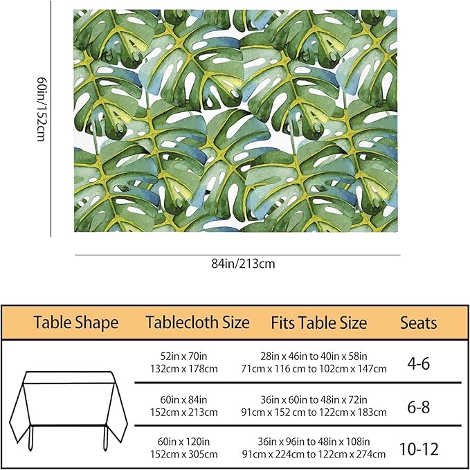 TKS MITLAN Large Green Leaf Tablecloth 60x84 Inch Rectangular Tropical Palm Tree Summer Art Bright Oil Painting Oblong Table Cloth Kitchen Table Decorations for Home Dinner Party