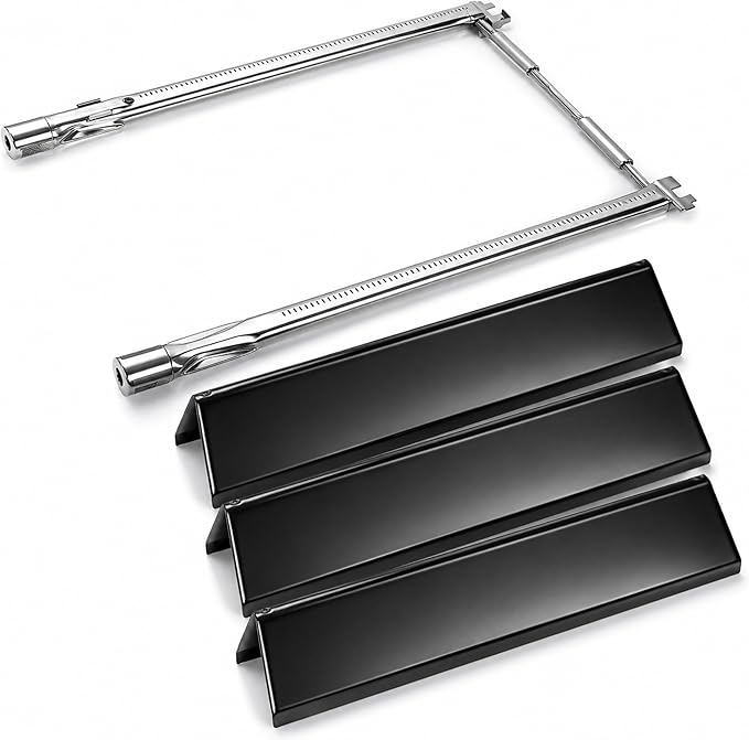 Uniflasy 7635 Flavorizer Bars & 69785 Burner Tubes for Weber Spirit I & II 200 Series Front Control, Fits Weber Spirit E210 E220 S210 S220, 15.3 Inch Heat Plates Replacement, Grill Burner Pipe Kit