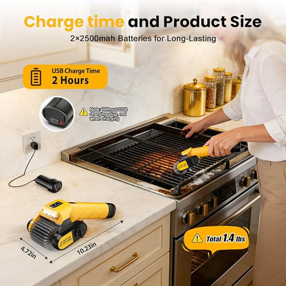 Electric Grill Brush, 100W Power, 5000mAh Large Battery, 350-Min Runtime | Best Wireless BBQ Grill Brush for Outdoor Grill, Motorized 304 Stainless Steel Cleaning Head with Bristle-Free Design