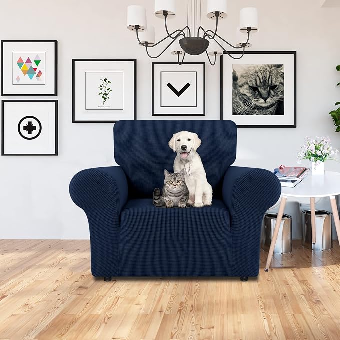 LURKA Stretch Chair Cover for Sofa, 1 Piece Armchair Slipcover, Navy | Soft Stretch Jacquard, Fits 31"-55" Armchairs, Elastic Bottom for Secure Fit, Machine Washable, Pet & Kid Friendly