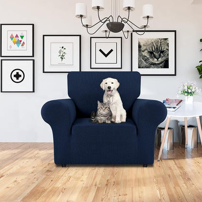 LURKA Stretch Chair Cover for Sofa, 1 Piece Armchair Slipcover, Navy | Soft Stretch Jacquard, Fits 31"-55" Armchairs, Elastic Bottom for Secure Fit, Machine Washable, Pet & Kid Friendly