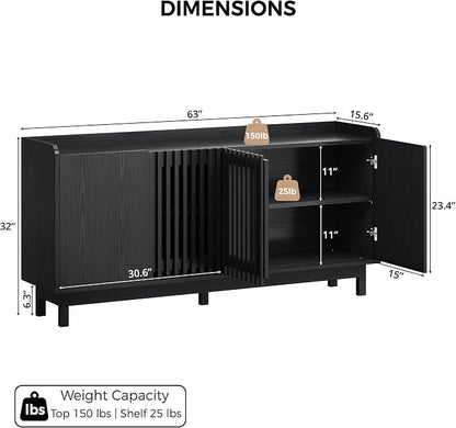 IRONCK Storage Cabinet with Grille Doors, Black | 2 Adjustable Shelves