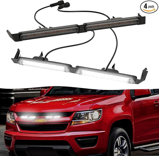 LED Front Grill Lights for 2015-2020 Chevrolet Chevy Colorado Accessories | 4Pcs Grill Light Bar Fits Colorado Z71 WT LT OEM Grille Only Waterproof Smoked Lens Colorado lights bright 5000K (White Led)