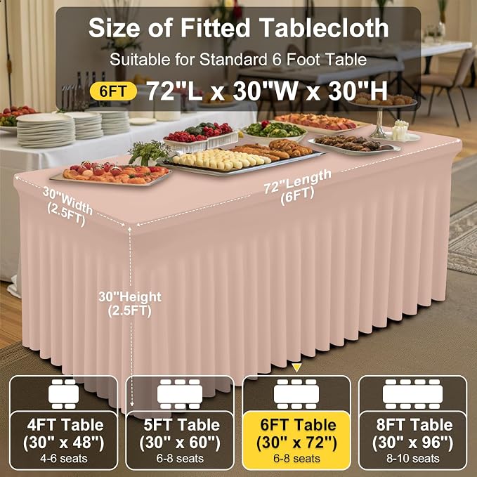 Smiry 2 Pack Spandex Elastic Fitted Table Cloth Skirt for 6FT Table | Stretch Washable Table Cloth, Banquet Table Cover for Wedding, Party, Indoor & Trade Shows, (Nude, 72Lx30Wx30H)