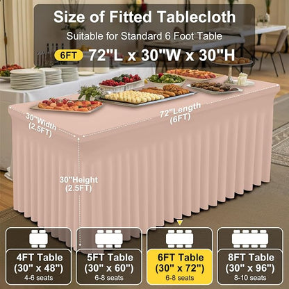 Smiry 2 Pack Spandex Elastic Fitted Table Cloth Skirt for 6FT Table | Stretch Washable Table Cloth, Banquet Table Cover for Wedding, Party, Indoor & Trade Shows, (Nude, 72Lx30Wx30H)
