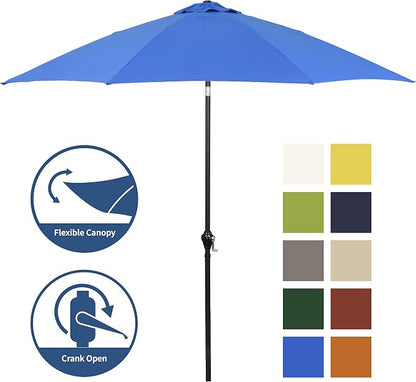 Sunline 9 ft Patio Umbrella with Crank & Push Button Tilt, Outdoor Market Umbrella with UV Protection & Wind Vent and Fiberglass Ribs, Metal Frame for Deck, Pool & Table, Pacific Blue