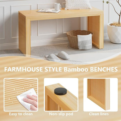 APRTAT Bamboo Dining Bench 35-Inch Indoor Wood Shoe Rack Bench for Entryway | Easy Assemble, Sturdy & Durable,Slatted Design,Versatile Everyday Seating,Living Room Hallway Bedroom Bathroom