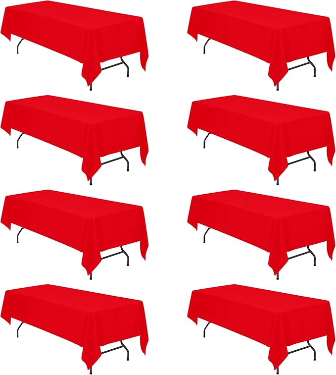 BRILLMAX 8 Pack Red Tablecloths 60x126 Inch for 8ft Rectangle Tables | 150 GSM Polyester Fabric, 15" Standard Drop, Water, Stain & Wrinkle Resistant Cloth Cover for Wedding Reception Banquet Party