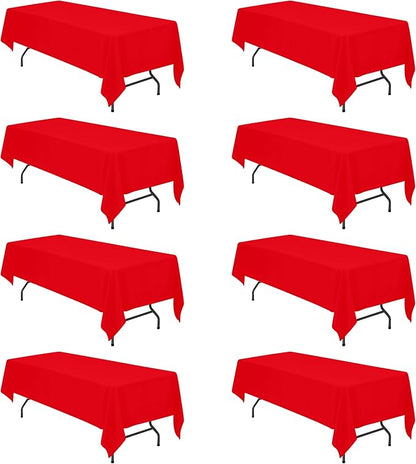 BRILLMAX 8 Pack Red Tablecloths 60x126 Inch for 8ft Rectangle Tables | 150 GSM Polyester Fabric, 15" Standard Drop, Water, Stain & Wrinkle Resistant Cloth Cover for Wedding Reception Banquet Party