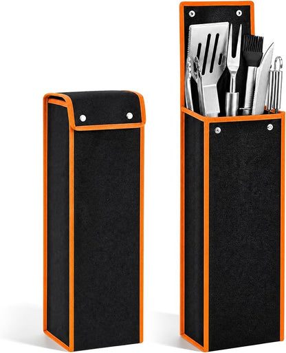 2 Pcs Grill Utensil Storage Bag BBQ Tool Holder Pouch,Orange | Oxford Cloth Foldable Design, Camping Hiking Organizer, Snap Closure Secure, Stands Upright or Flat, Portable Outdoor Pouch