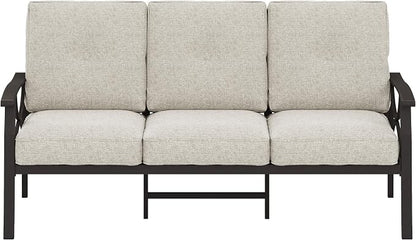 RoyalCraft Patio 3 Seats Sofa, All-Weather Outdoor Couch, Patio Furniture Sofa, Khaki Metal Chair with Beige Cushions