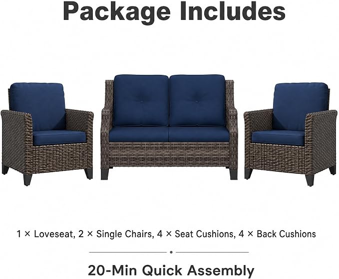 Patio Wicker Chairs with Set of 2 & Sofa | High Back All Weather PE Wicker Outdoor Chairs with Water-Resistant Cushions for Garden, Deck, Porch, Backyard, Balcony
