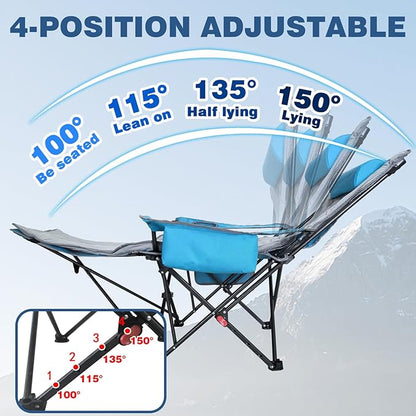 2-Pack Reclining Camping Chair 4 Position with Foot Rest Comfortable for Adults 265Ibs Folding Lounger Mesh Beach Chair with Cooler Bag,Cotton Cushion and Cup Holder for Outdoor Patio
