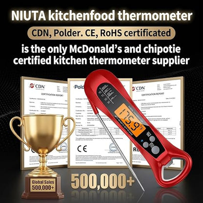 Therm Pro® Chef Meat Thermometer Digital, 1 Sec Instant Read, NIST® Certified Accurate to ±0.5℉, Ultra Bright LED Screen, 100% Waterproof, Auto-Rotate, for courtyard BBQ, Turkey, Candy, Liquids, bread