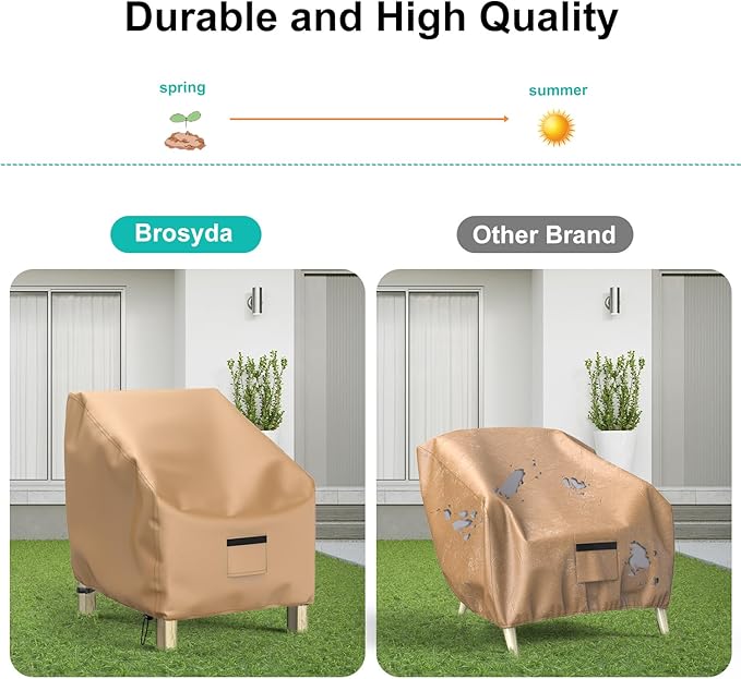 2 Pack Outdoor Patio Chair Covers Waterproof 33"Wx31"Dx31"H, Brown | Patio Furniture Covers Protect from Rain, Dust & UV; Heavy-Duty Oxford Fits Lounge, Deep Seat & High Back Chairs on Lawns