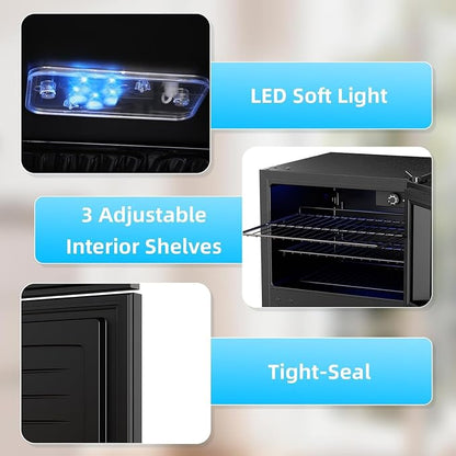 Antarctic Star 2.6 Cu. Ft Compact Beverage Refrigerator with Freezer, Mini Fridge, Adjustable Temp, Reversible Door, LED Light for Home Office Bar Bedroom