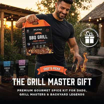 BBQ Grilling Rubs & Grill Seasonings Gift Set, 5 Gourmet Smoking Spice Rub Packs & Smoker Accessories, Spices Kit, Grilling Gifts For Men, Him, Dad, Husband, Gluten-Free, Kosher, Fathers Day Gift For Dad