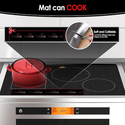 Large Translucent Induction Cooktop Protector Mat 21.2"x35.4", Silicone Fiberglass Magnetic Stove Scratch Protector, Non-Slip Pads Prevents Pot Sliding & Scratches for Safe Cooking