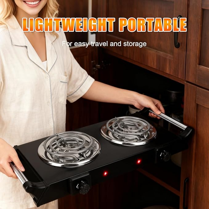Electric Charcoal Burner Stove, 500W Single Coil Hot Plate Starter with Grill Tongs, 5-Level Temp, Smart Heat Control & Stainless Steel Fast Heating for Cooking top Countertop (4271Black)