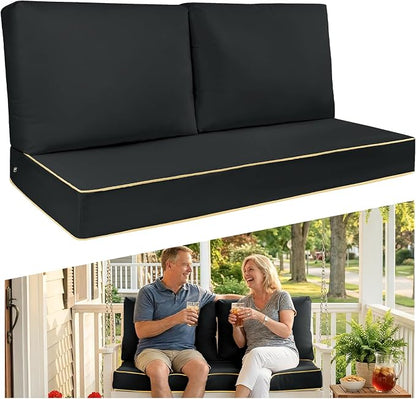 Outdoor Loveseat Cushion Set - High Back Deep Seat Patio Sofa & Back Pillows, Thick Comfort Foam 45x22 for Porch Deck Garden Furniture Replacement (Black)
