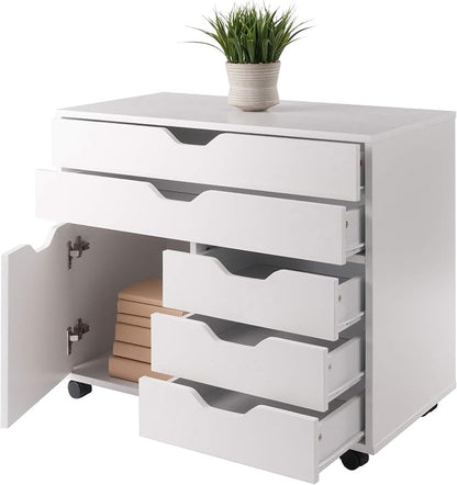 Winsome Halifax Mobile Storage Cabinet with 1 Door & 5 Drawers, White | Stylish & Functional Home Storage Cabinet for Filing, Kitchen Organization, Moveable Furniture for Office, Dorms, Apartments