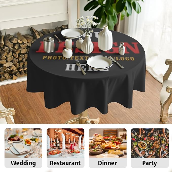 Sweetshow Custom Table Cloth Round Personalized Design Logo Picture Image Text Tablecloth 60 Inch Decor Washable Stain and Wrinkle Round Table Cover for Dining Picnic Birthday