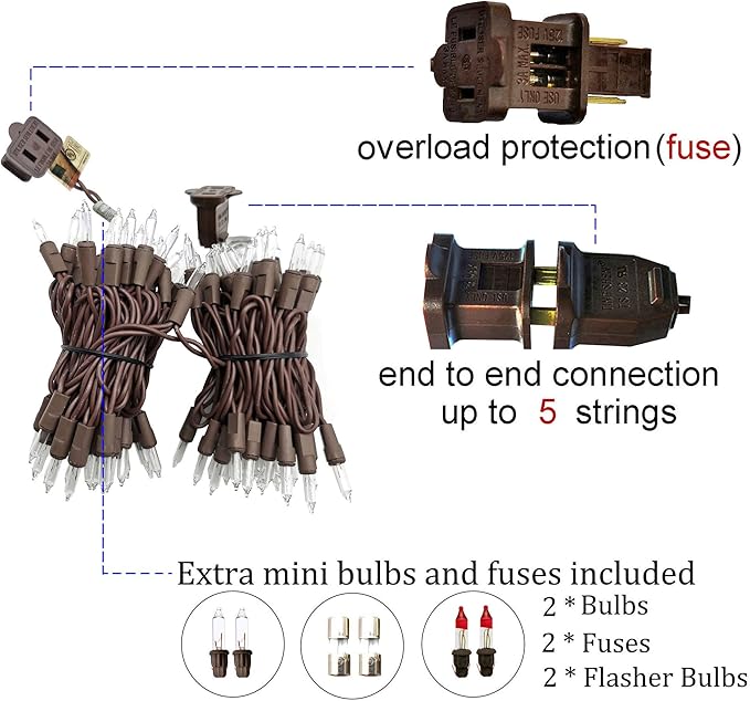100 Clear Mini Brown Wire Christmas Lights 23ft Incandescent Waterproof UL Certified Fairy String Lights for Outdoor Indoor Home Party Holiday Xmas Tree Decoration