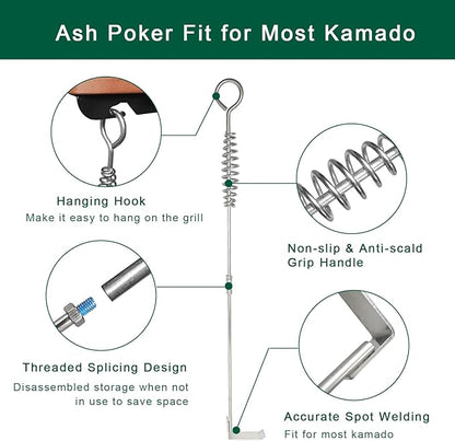BBQ Ash Removal Tool Set for Big Green Egg Accessories, Kamado Grill Cleaning Tools Include Ash Rake and Ash Pan and Grill Grate Lifter(AT+AP+GG)