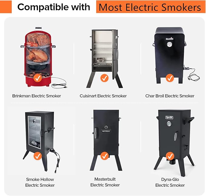 1650W Universal Electric Smoker Heating Element Adjustable Thermostat Controller Compatible with Brinkman, Cuisinart, Char-Broil, Dyna-Glo, Smoke Hollow, Masterbuilt and Charcoal to Electric Smokers