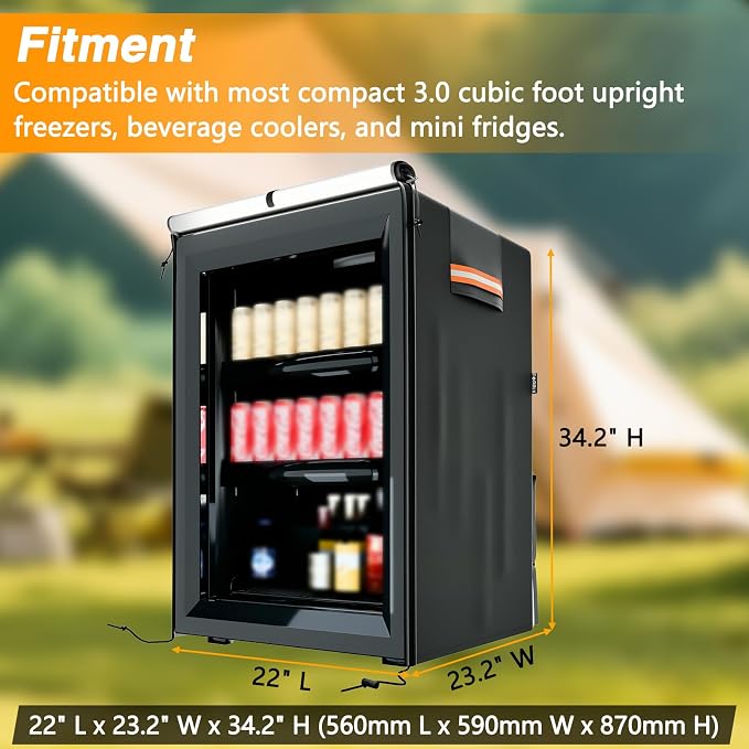 EVRBUL Upright Mini Freezers Cover,Outdoor Refrigerator Black Cover, Beverage Beer Refrigerator Protection Compatible with most 3.0 Cubic Compact Mini Freezer (22''Lx23.2''Wx34.2''H)