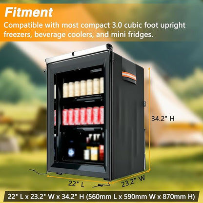 EVRBUL Upright Mini Freezers Cover,Outdoor Refrigerator Black Cover, Beverage Beer Refrigerator Protection Compatible with most 3.0 Cubic Compact Mini Freezer (22''Lx23.2''Wx34.2''H)
