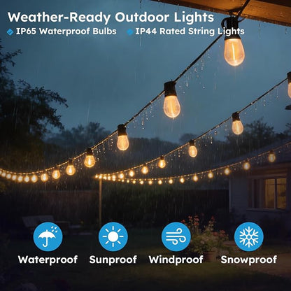 GvvooHome 50FT S11 LED Outdoor String Lights with App & Remote, Low-Voltage Patio Lights with Music Sync, 4 Lighting Modes, Dimmable, Waterproof LED Outdoor Lights for Porch, Deck, Garden, Backyard
