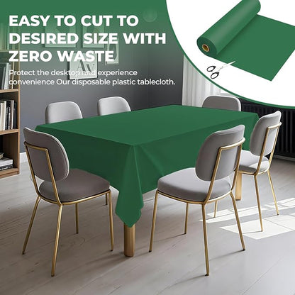 54 Inch X 100 Feet Plastic Table Cover Roll Premium Disposable Plastic Tablecloth for All Type/Shape Tables | Picnic, Party, Banquet, Birthdays, Weddings (Green, 54 Inch X 100 Feet)