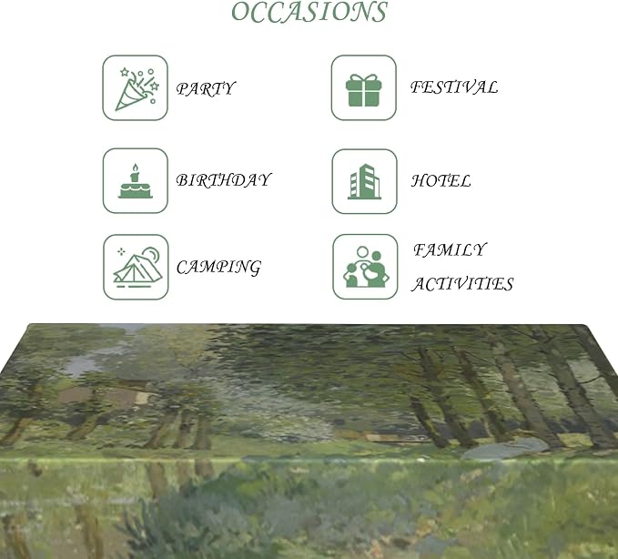 70x120 Inch Oil Painting Rectangle Tablecloth Spring Summer Green Forest Table Cloth Impressionist Art Washable Durable Table Cover for Dining Garden Atelier BBQ Home Decor