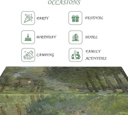 70x120 Inch Oil Painting Rectangle Tablecloth Spring Summer Green Forest Table Cloth Impressionist Art Washable Durable Table Cover for Dining Garden Atelier BBQ Home Decor