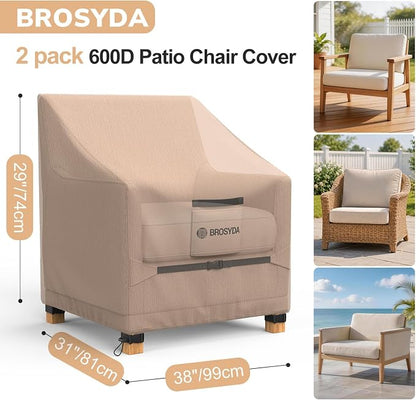 600D Outdoor Patio Chair Covers Waterproof 38"Wx31"Dx29"H, 2 Pack | Patio Furniture Covers Protect from Rain, Dust & UV; Heavy-Duty Oxford Fits Lounge, Deep Seat & High Back Chairs on Lawns