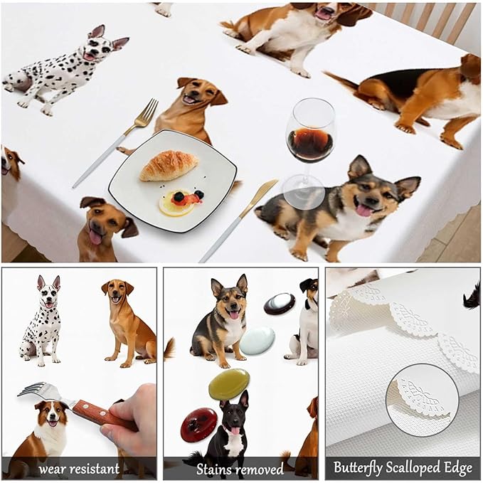 Swono Dogs Table Cover Cute Animal Medium Size Family Breed Dogs 50x72 Inch Table Cloth for Rectangle Tables Buffet Parties Coffee BBQ and Dinning Tablecloth