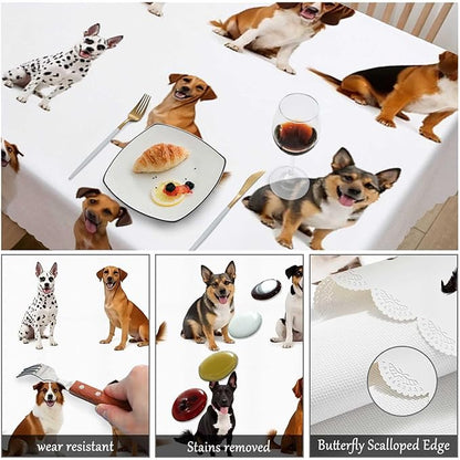 Swono Dogs Table Cover Cute Animal Medium Size Family Breed Dogs 50x72 Inch Table Cloth for Rectangle Tables Buffet Parties Coffee BBQ and Dinning Tablecloth